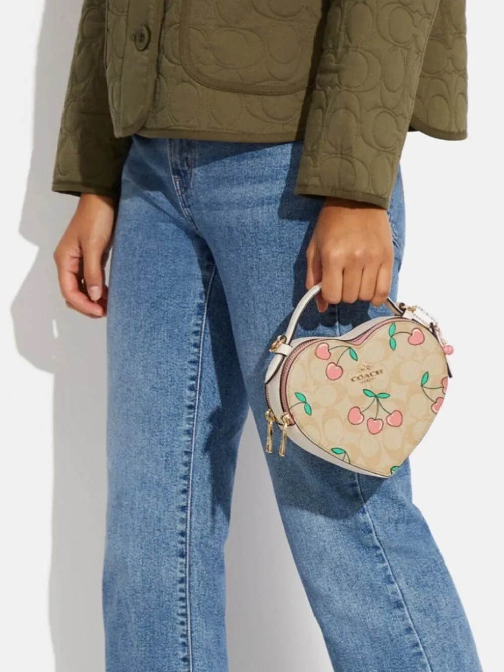 NEW COACH Heart Crossbody In Signature Canvas With Heart Cherry Print CE653
